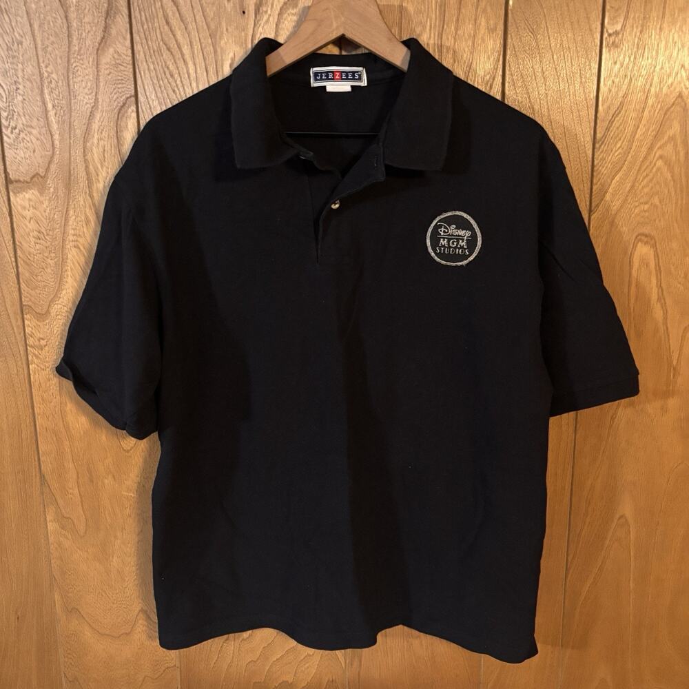 Vintage Disney MGM Studios Mickey Mouse Polo Shirt Mens XL Black Cotton